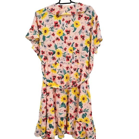 LC Lauren Conrad Ruffle-Neck Flutter-Sleeve Wrap Dress Plus Size 3XL Pink NWT - Picture 4 of 13